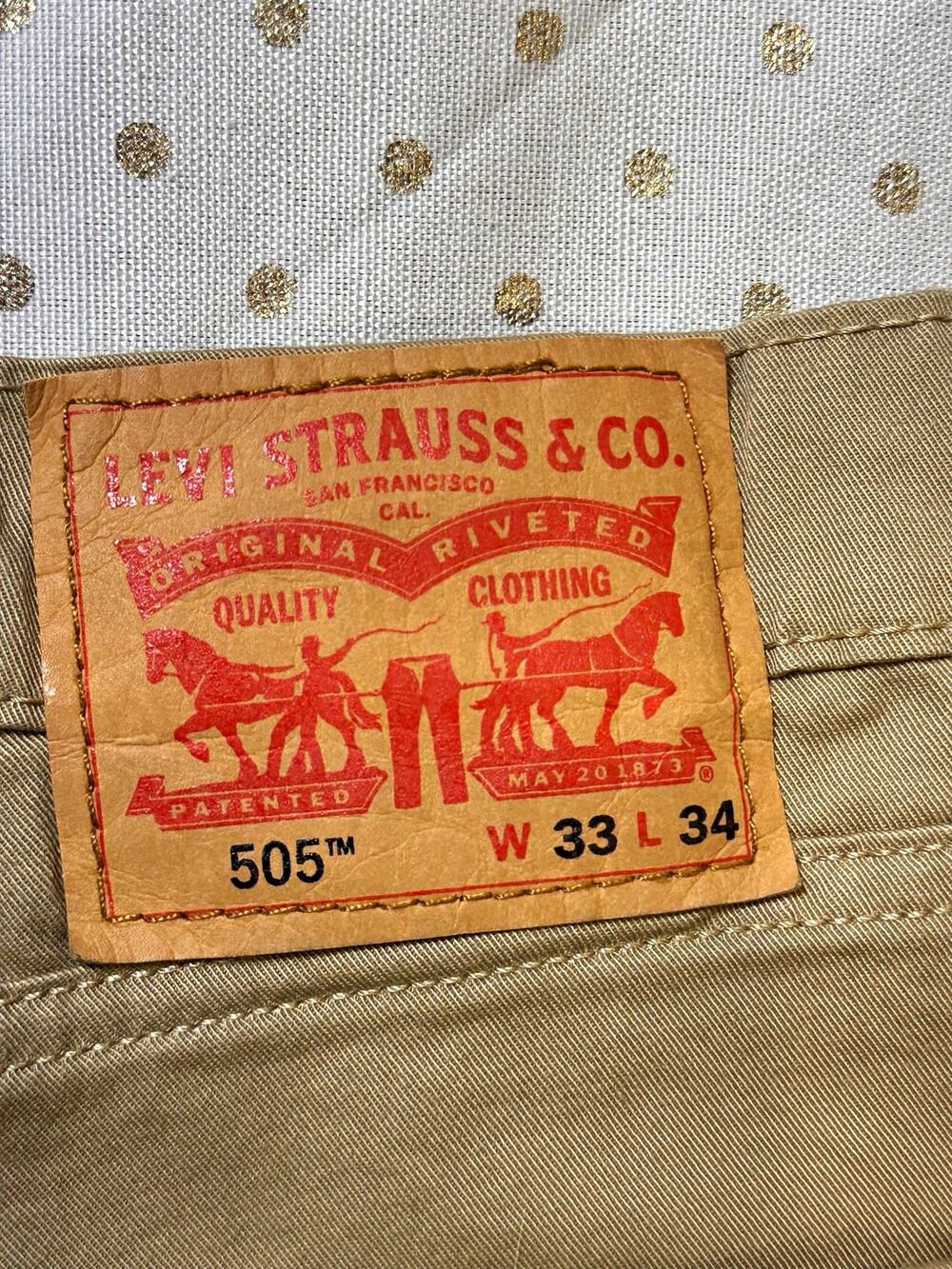 Levi's 505 Beige Twill Cotton Pants Straight Regular Fit Flat Front W33x34